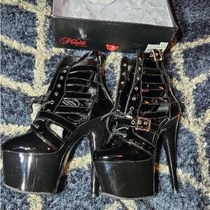 Adore Shiny Black Platform Heels
